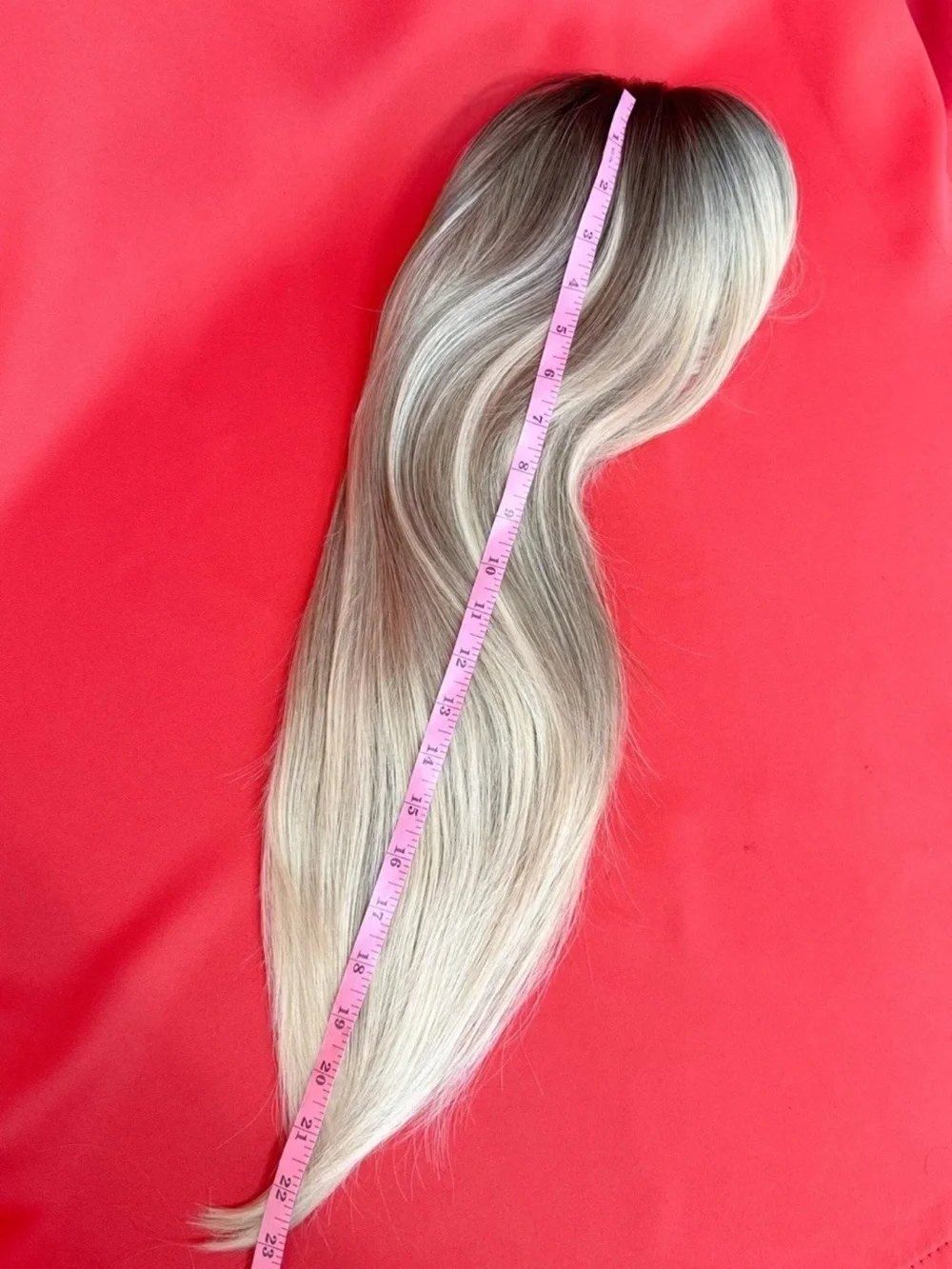 24” Human Hair Blend Blonde Balayage Darker Roots Women Wig Bangs Heat Resistant